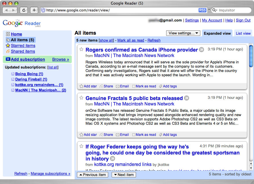 Google Reader Interface