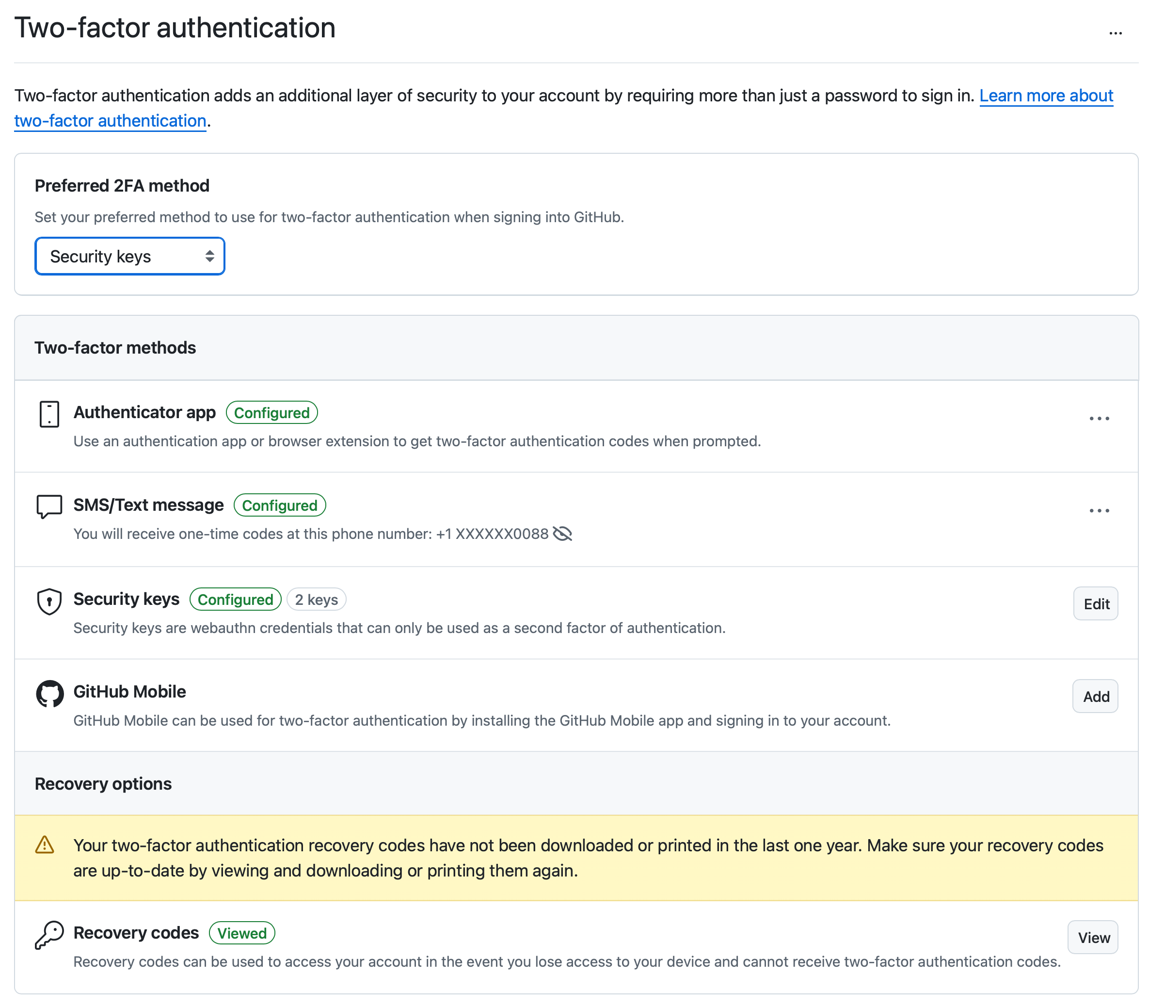 Two-factor authentication settings.