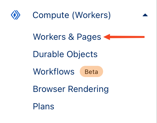 Screenshot of the Workers & Pages menu