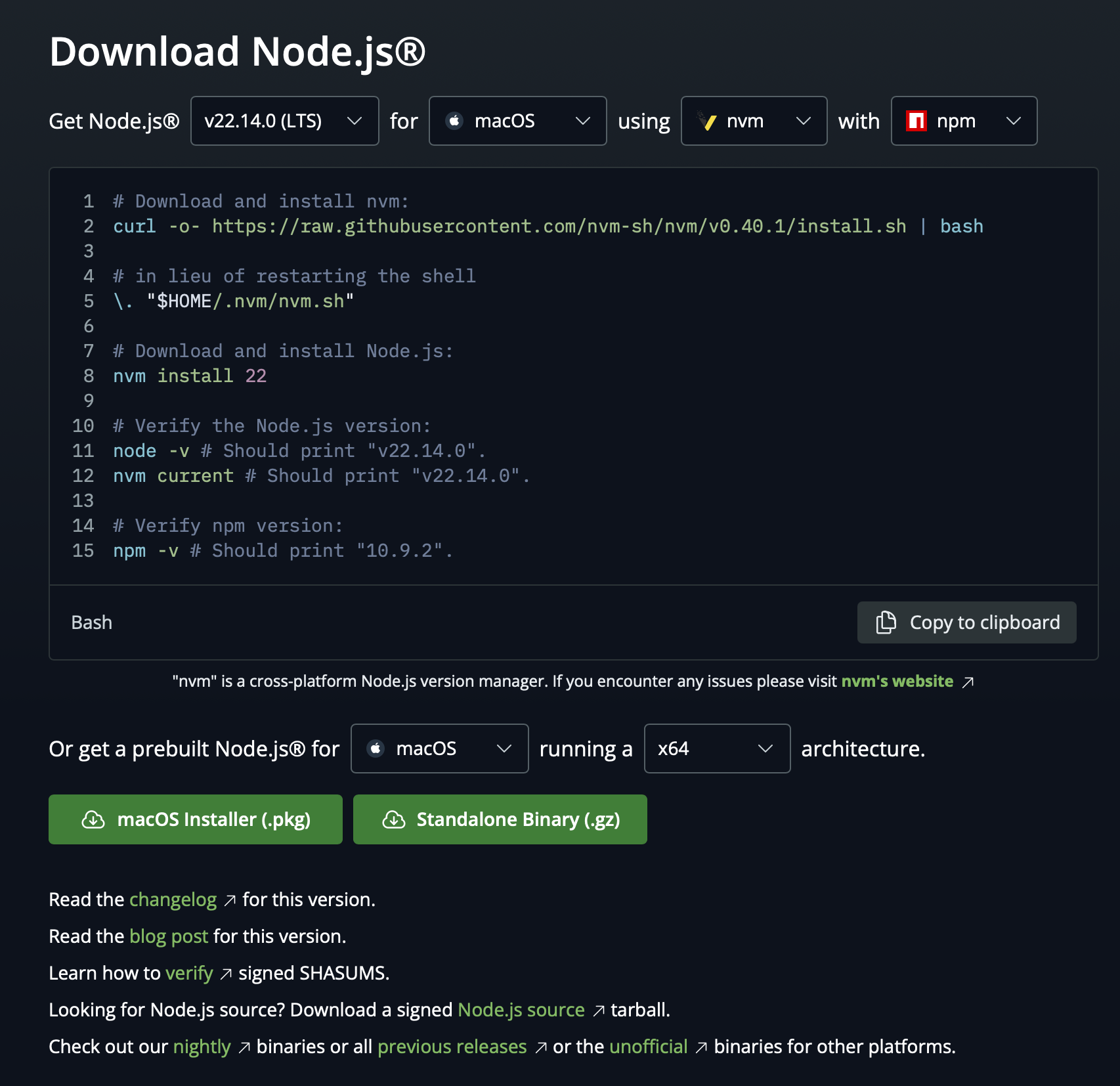 Node.js download page